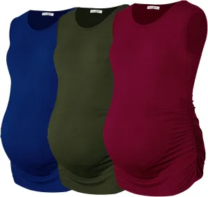 Smallshow Women's Sleeveless Maternity Tank Tops Ruched Pregnancy Clothes 3-Pack