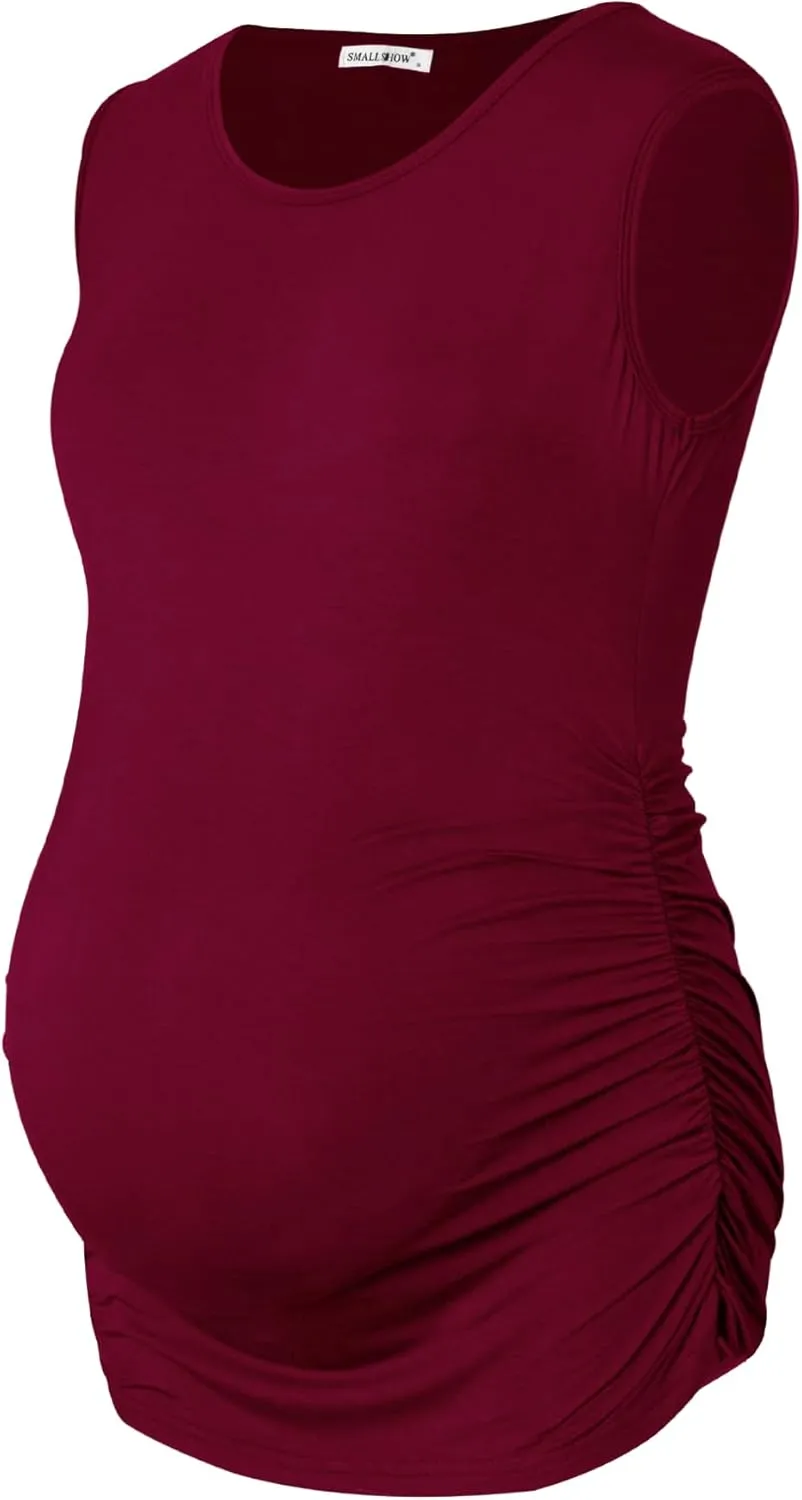 Smallshow Women's Sleeveless Maternity Tank Tops Ruched Pregnancy Clothes 3-Pack