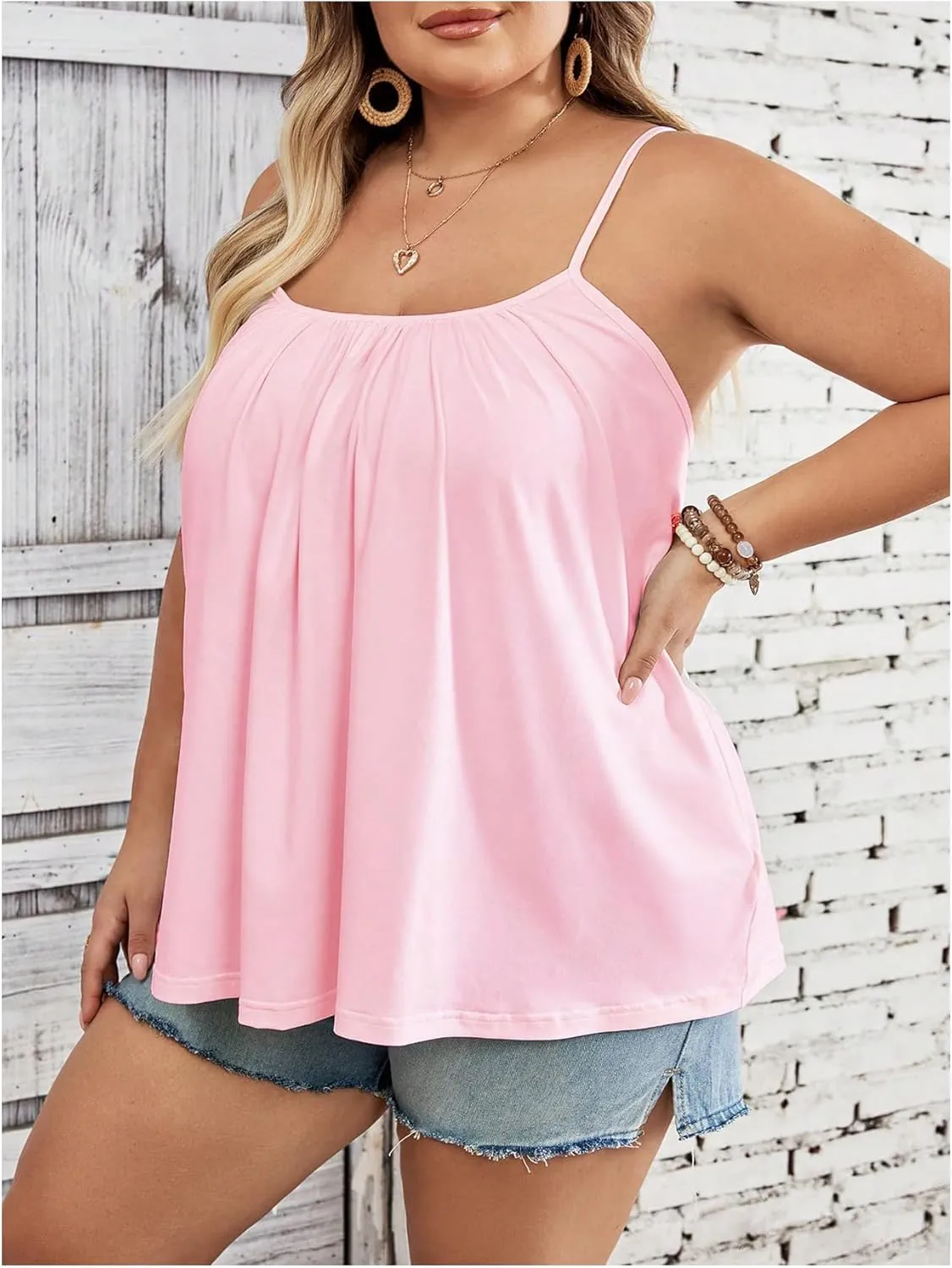 SOLY HUX Women's Plus Size Spaghetti Strap Flowy Cami Tops 3 Packs Sleeveless Basic Layering Camisole