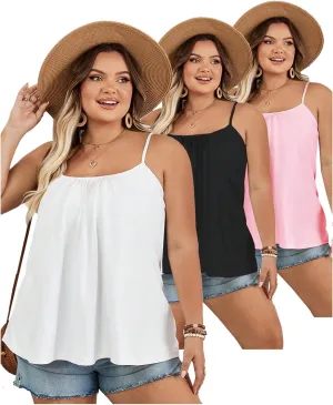 SOLY HUX Women's Plus Size Spaghetti Strap Flowy Cami Tops 3 Packs Sleeveless Basic Layering Camisole
