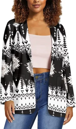 Southwest Ethnic Aztec Geometric Casual Hawaiian Blazers Women's Lapel One Button Blazers Vacation Outfits