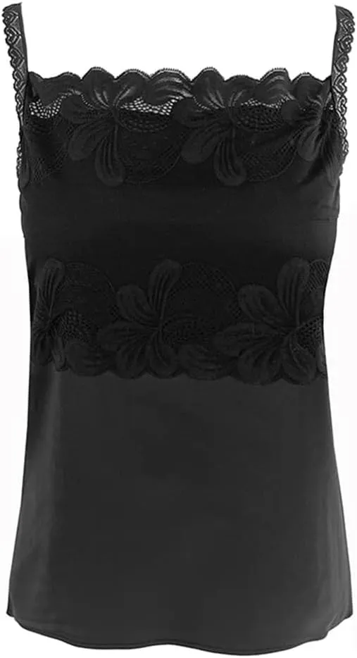 Spring and Summer Women's Camisole Sleeveless Patchwork Silk Satin Lace Vest