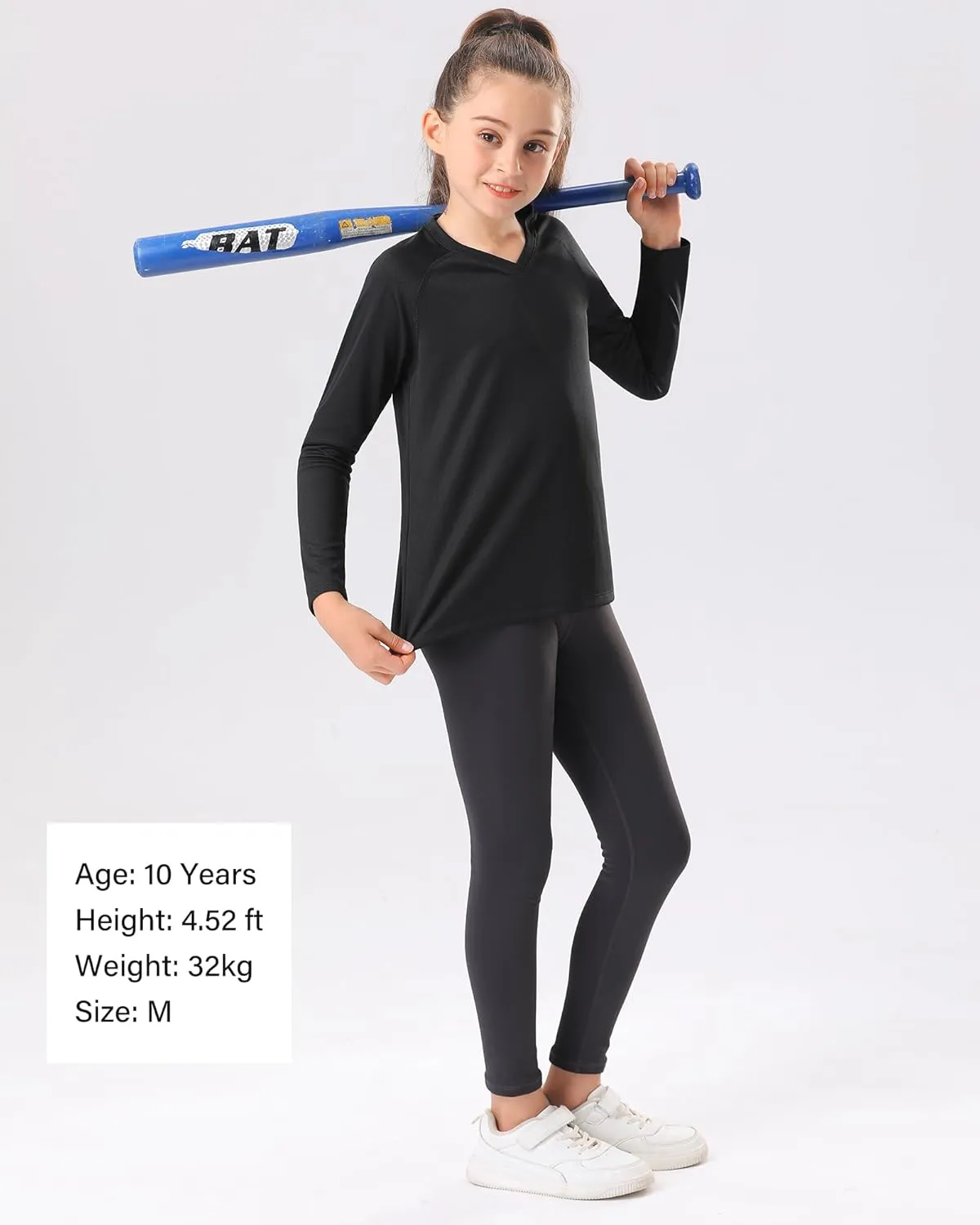 Stelle Youth Girls Athletic Performance Long Sleeve Shirts V Neck Moisture Wicking Base Layer Undershirt