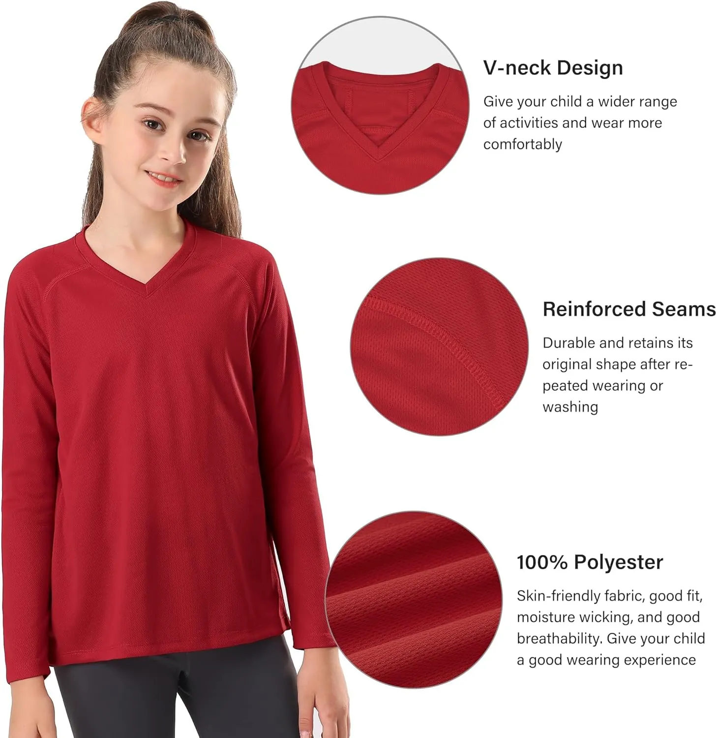 Stelle Youth Girls Athletic Performance Long Sleeve Shirts V Neck Moisture Wicking Base Layer Undershirt