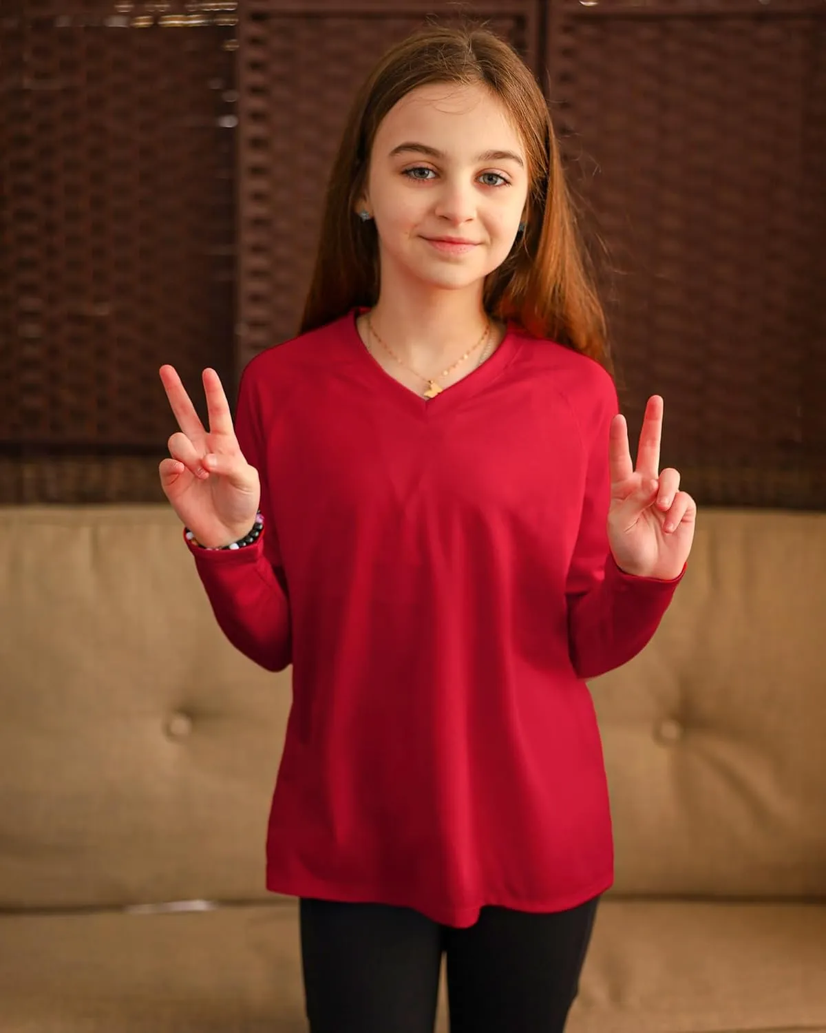 Stelle Youth Girls Athletic Performance Long Sleeve Shirts V Neck Moisture Wicking Base Layer Undershirt