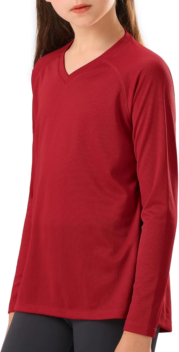Stelle Youth Girls Athletic Performance Long Sleeve Shirts V Neck Moisture Wicking Base Layer Undershirt