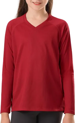 Stelle Youth Girls Athletic Performance Long Sleeve Shirts V Neck Moisture Wicking Base Layer Undershirt