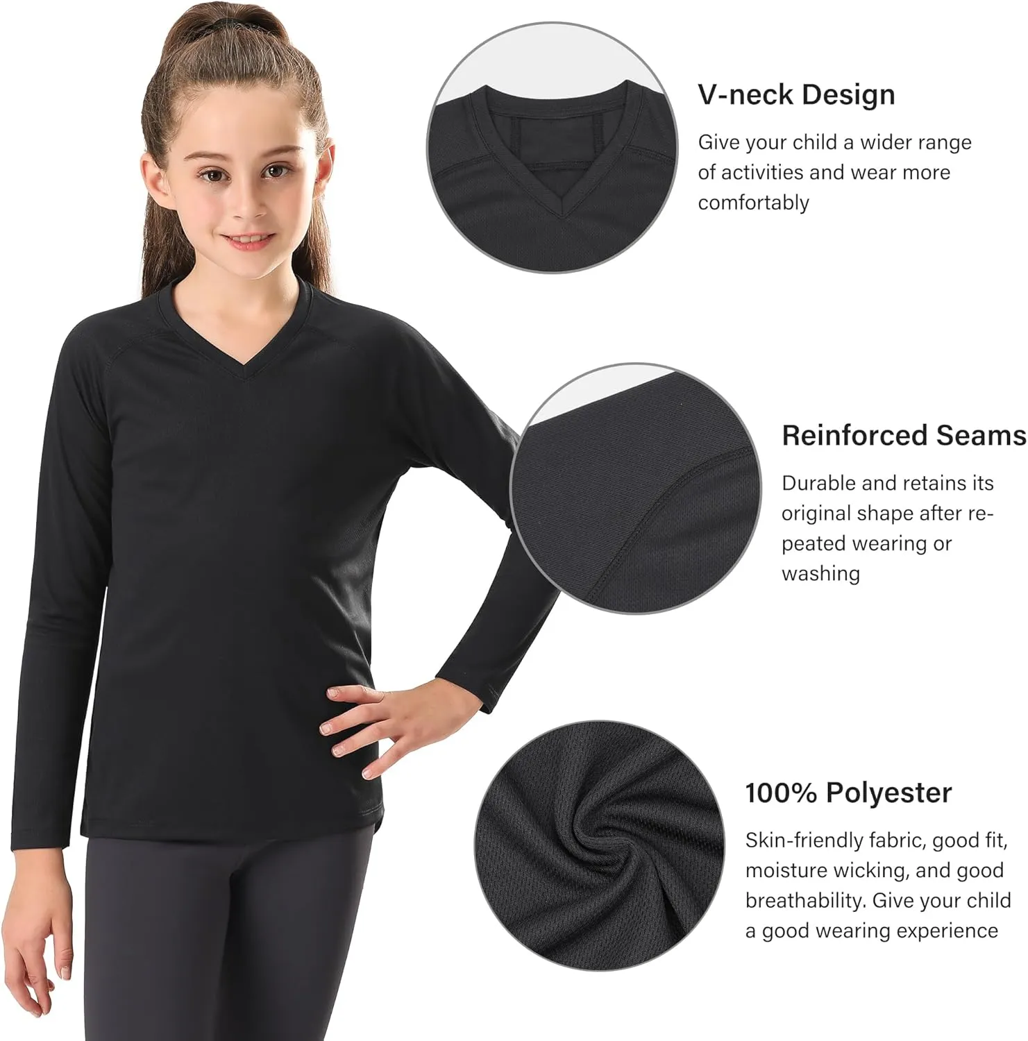 Stelle Youth Girls Athletic Performance Long Sleeve Shirts V Neck Moisture Wicking Base Layer Undershirt