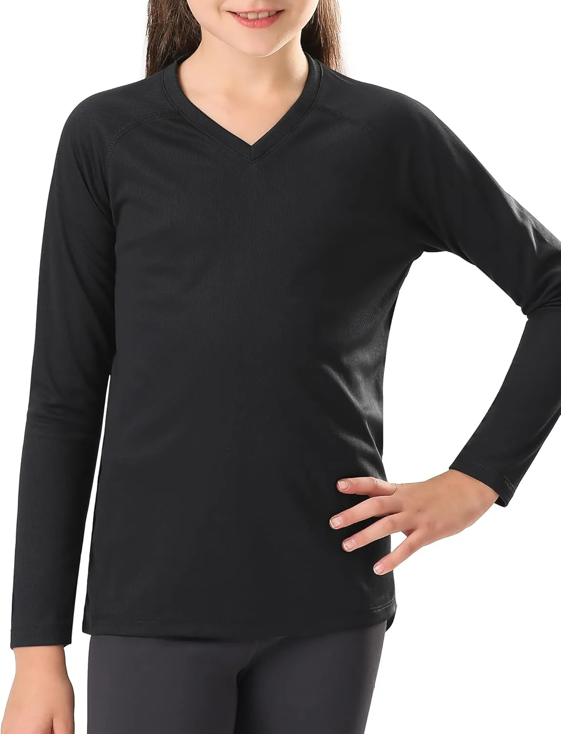 Stelle Youth Girls Athletic Performance Long Sleeve Shirts V Neck Moisture Wicking Base Layer Undershirt