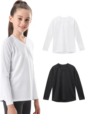 Stelle Youth Girls Athletic Performance Long Sleeve Shirts V Neck Moisture Wicking Base Layer Undershirt