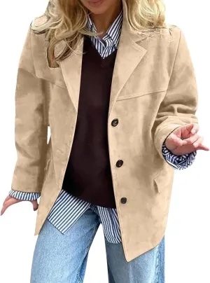 Suede Jacket Y2k Outerwear Brown Faux Leather Jacket Women Fall Fashion Trendy Old Money Oversized Blazers