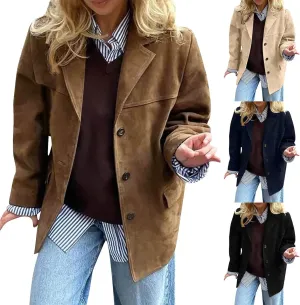 Suede Jacket Y2k Outerwear Brown Faux Leather Jacket Women Fall Fashion Trendy Old Money Oversized Blazers