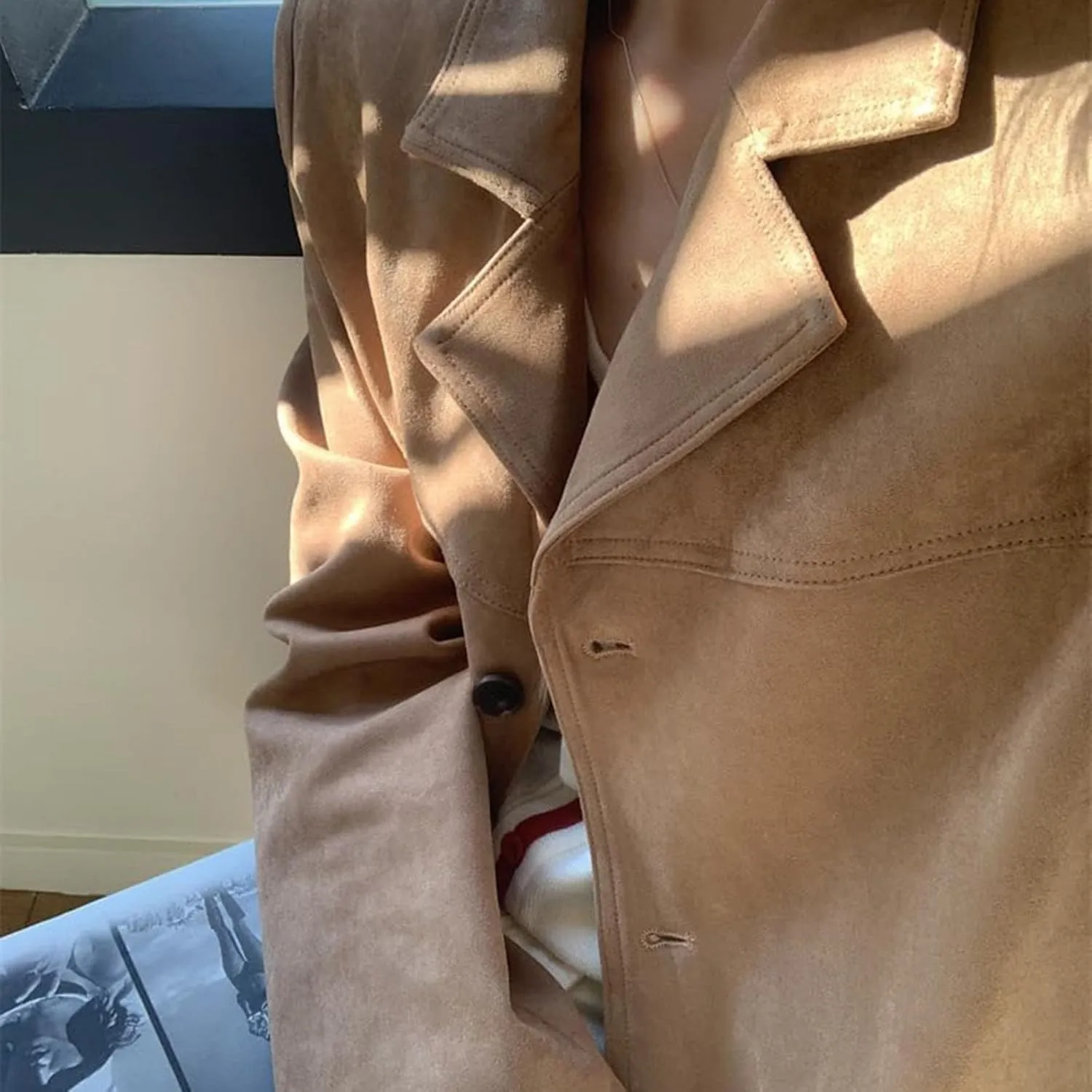 Suede Jacket Y2k Outerwear Brown Faux Leather Jacket Women Fall Fashion Trendy Old Money Oversized Blazers