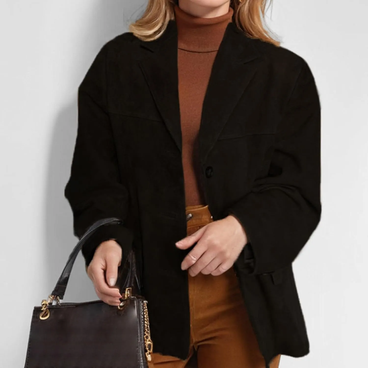 Suede Jacket Y2k Outerwear Brown Faux Leather Jacket Women Fall Fashion Trendy Old Money Oversized Blazers