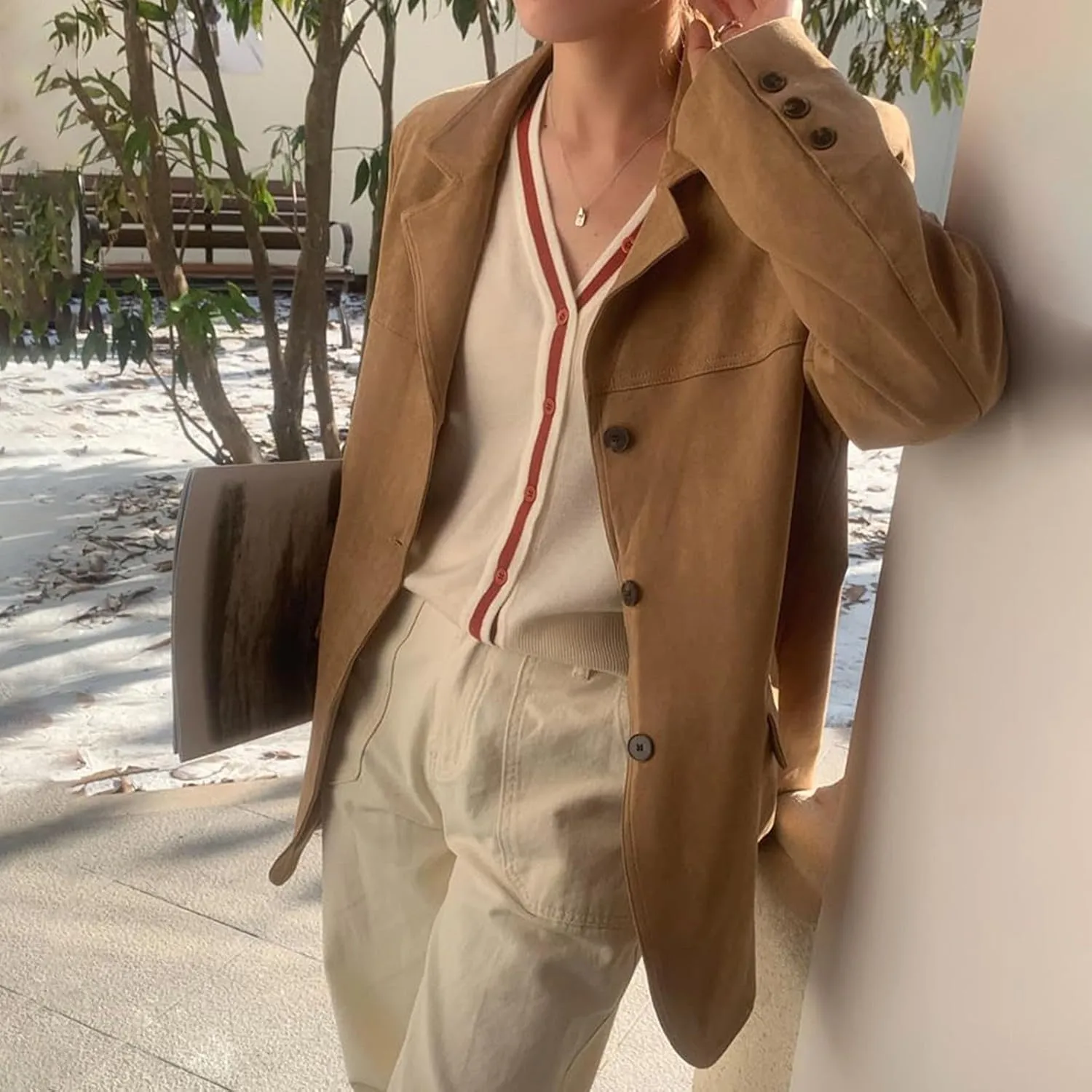Suede Jacket Y2k Outerwear Brown Faux Leather Jacket Women Fall Fashion Trendy Old Money Oversized Blazers