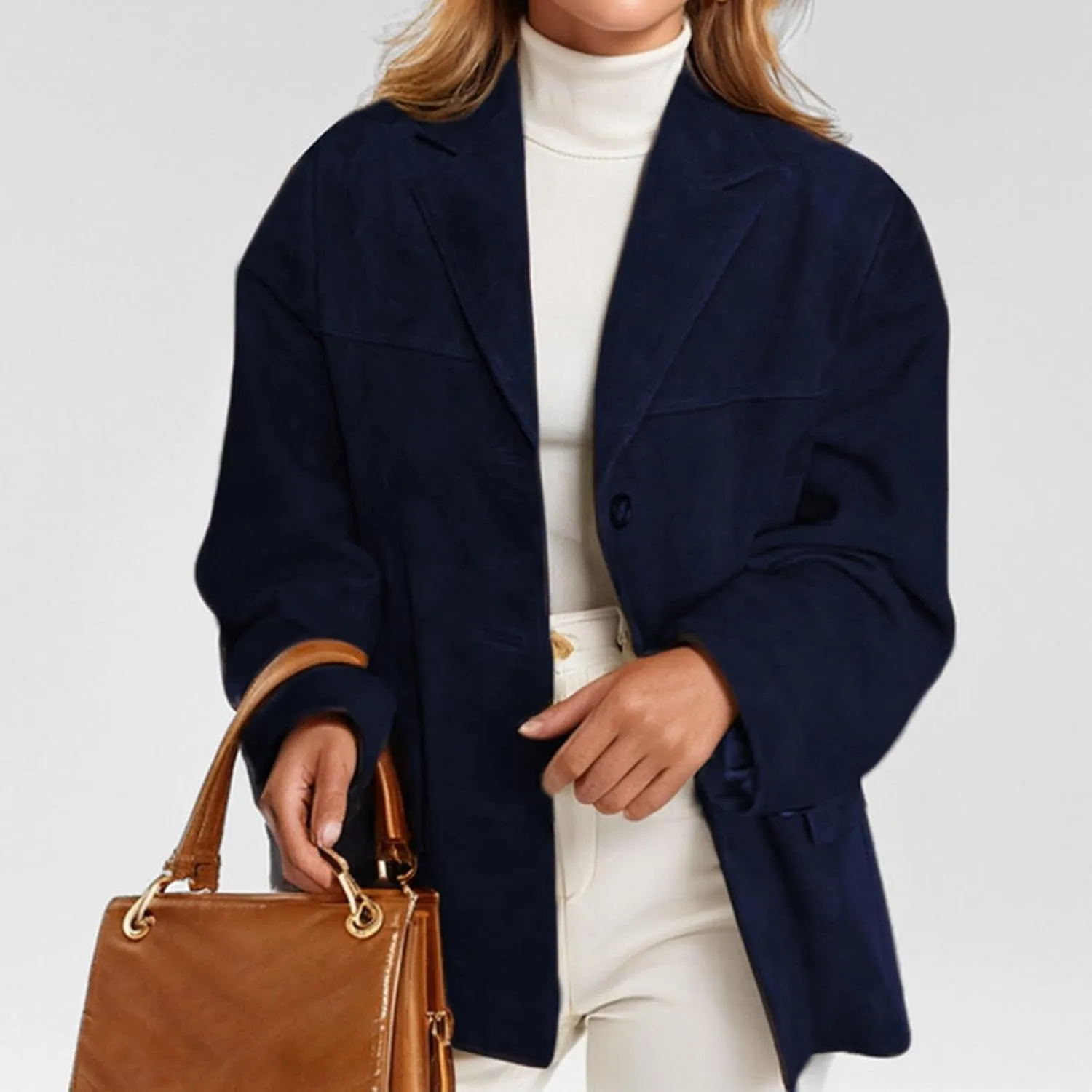 Suede Jacket Y2k Outerwear Brown Faux Leather Jacket Women Fall Fashion Trendy Old Money Oversized Blazers