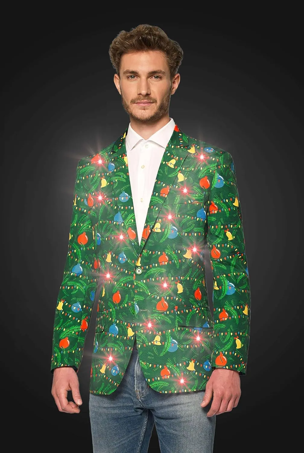 Suitmeister Men's Christmas Suit - Real Light Up Festive Outfit Slim Fit