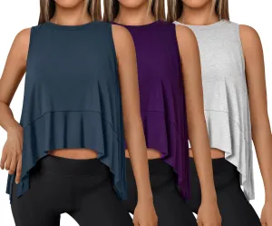 SUNBS 3 Pack Womens Tank Tops Crop Workout Top Sleeveless Athletic Crewneck T Shirts Loose Fit Summer Yoga Gym Outfits