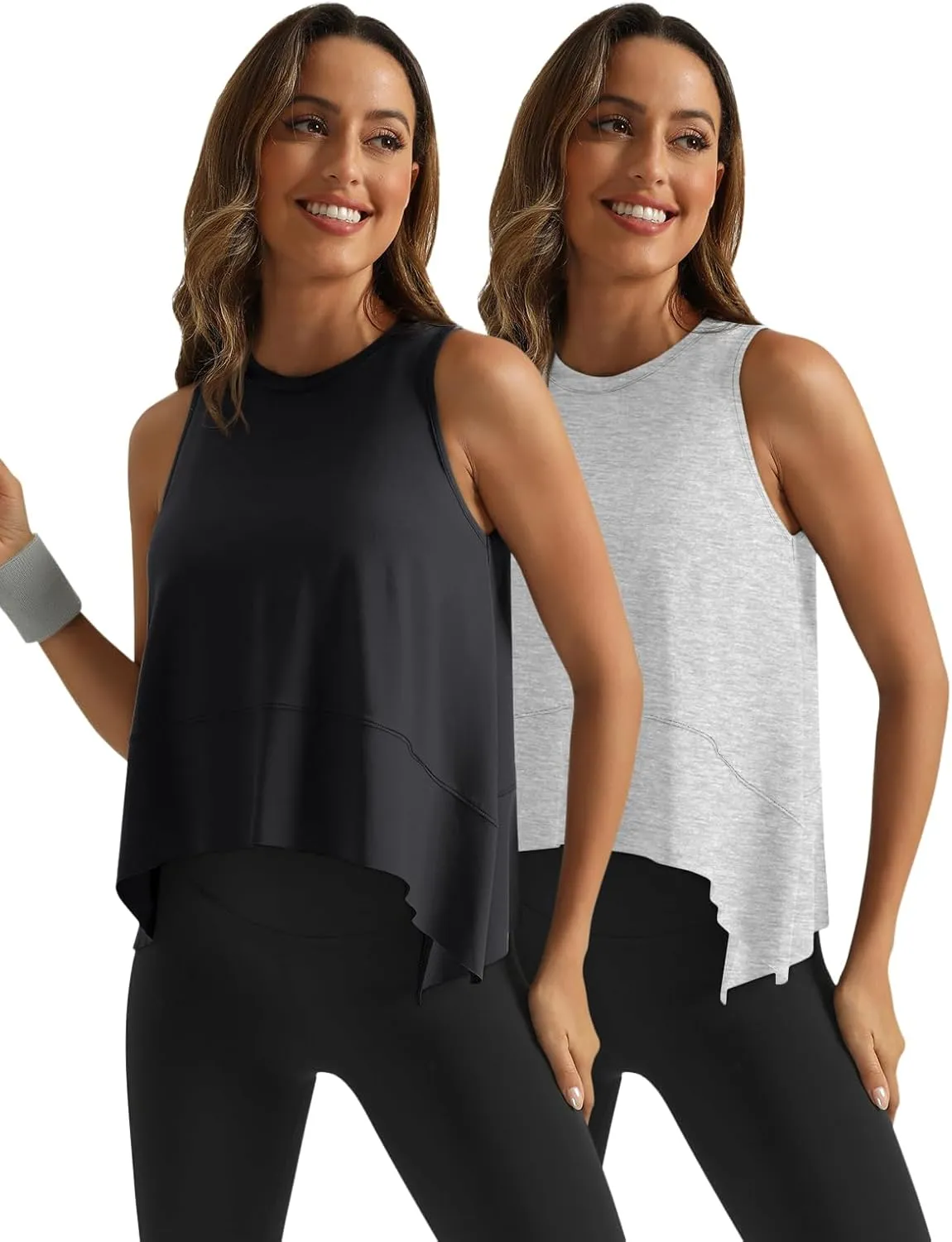 SUNBS 3 Pack Womens Tank Tops Crop Workout Top Sleeveless Athletic Crewneck T Shirts Loose Fit Summer Yoga Gym Outfits
