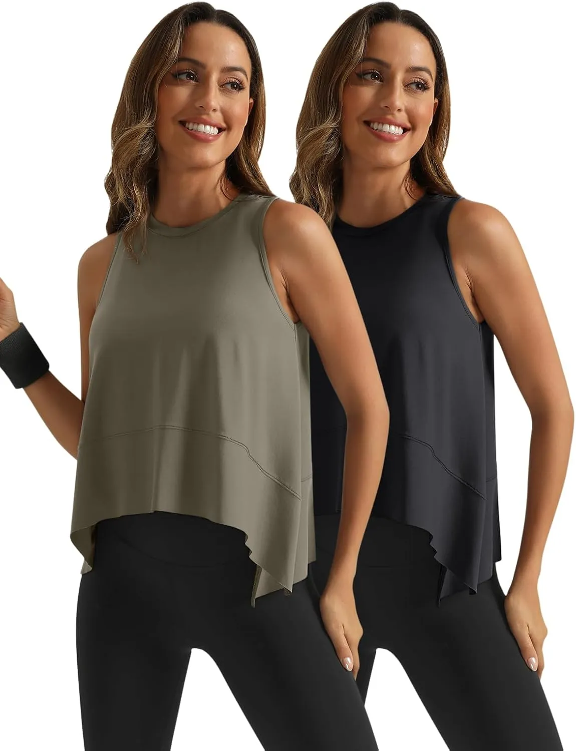 SUNBS 3 Pack Womens Tank Tops Crop Workout Top Sleeveless Athletic Crewneck T Shirts Loose Fit Summer Yoga Gym Outfits