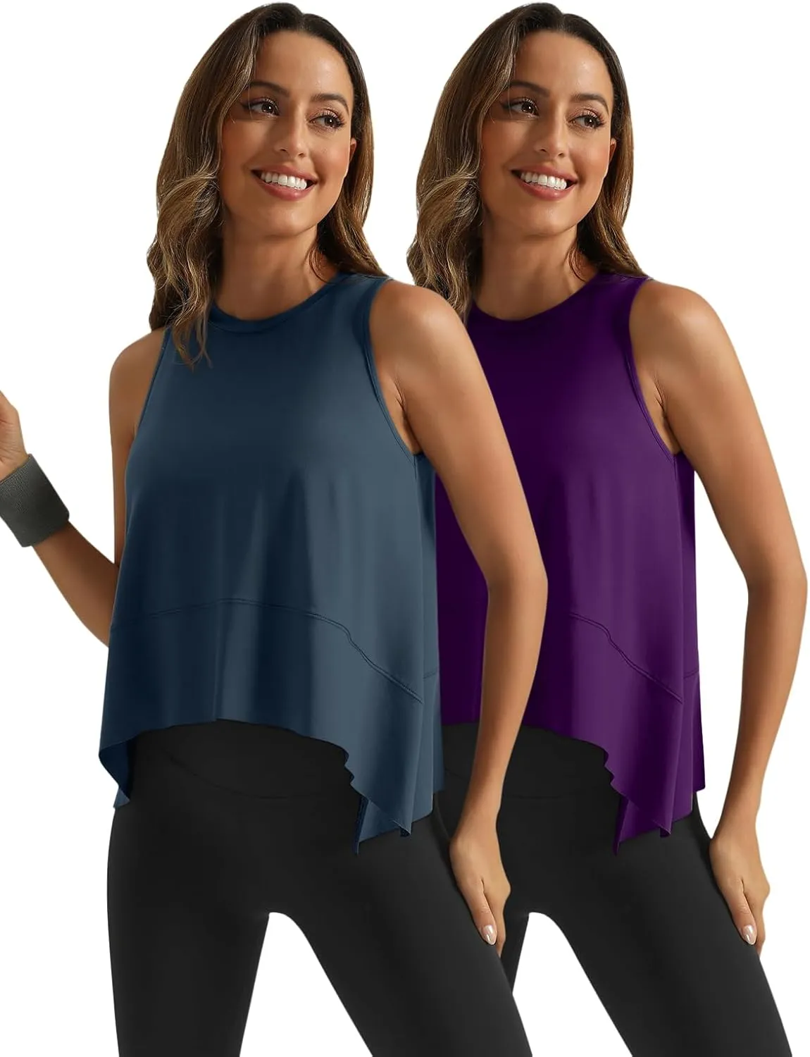 SUNBS 3 Pack Womens Tank Tops Crop Workout Top Sleeveless Athletic Crewneck T Shirts Loose Fit Summer Yoga Gym Outfits