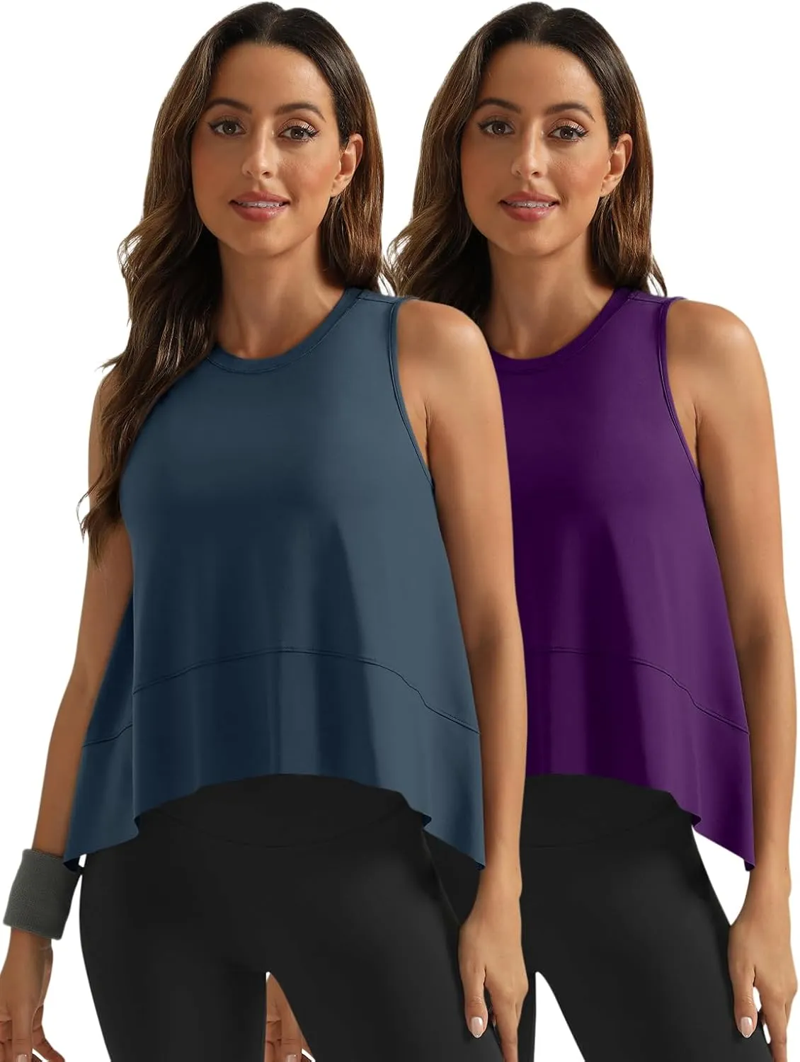 SUNBS 3 Pack Womens Tank Tops Crop Workout Top Sleeveless Athletic Crewneck T Shirts Loose Fit Summer Yoga Gym Outfits