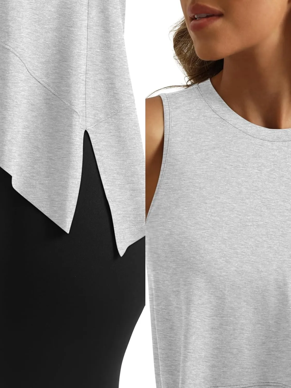 SUNBS 3 Pack Womens Tank Tops Crop Workout Top Sleeveless Athletic Crewneck T Shirts Loose Fit Summer Yoga Gym Outfits
