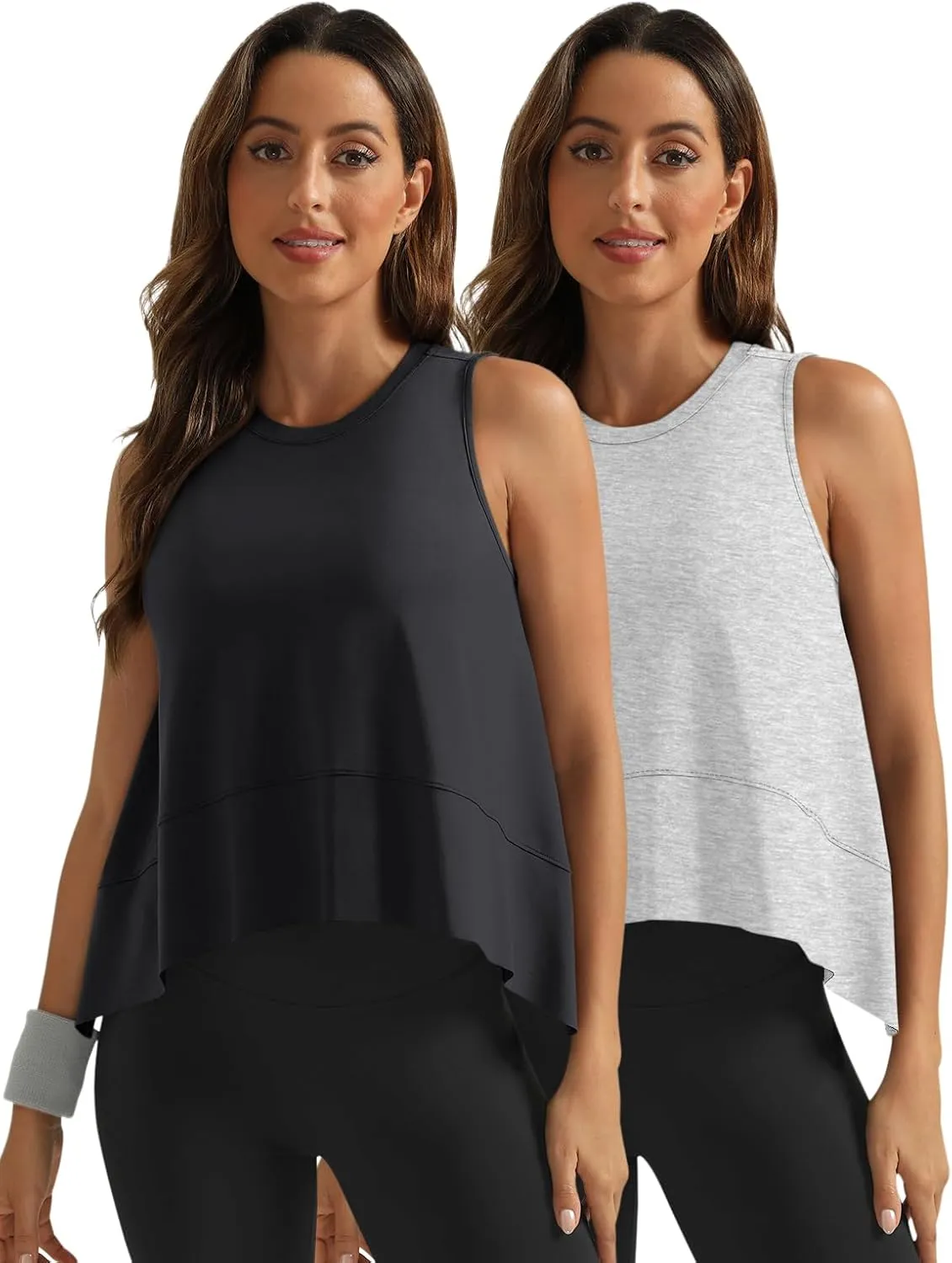 SUNBS 3 Pack Womens Tank Tops Crop Workout Top Sleeveless Athletic Crewneck T Shirts Loose Fit Summer Yoga Gym Outfits
