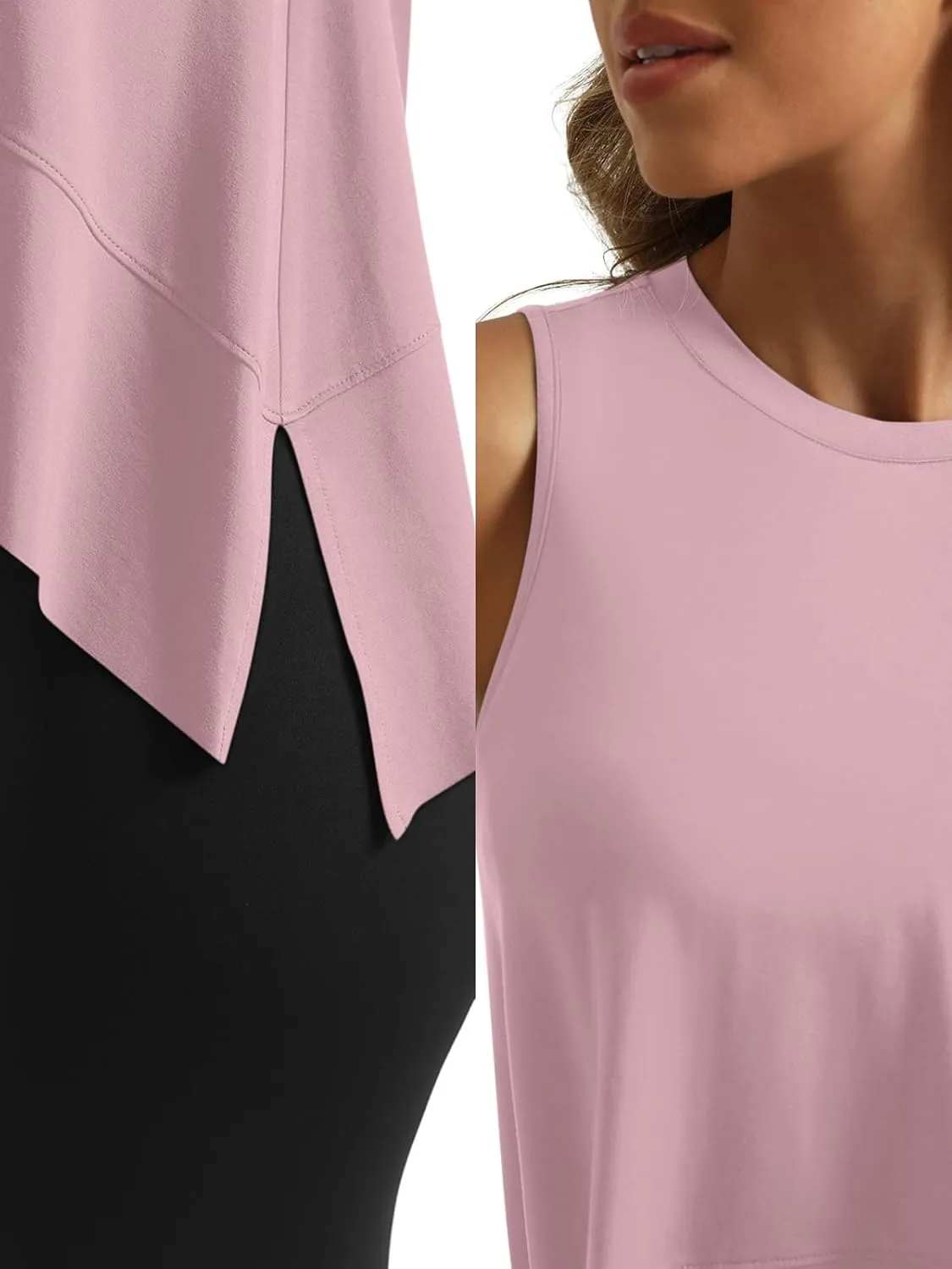 SUNBS 3 Pack Womens Tank Tops Crop Workout Top Sleeveless Athletic Crewneck T Shirts Loose Fit Summer Yoga Gym Outfits