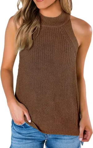 SySea Womens Summer Loose Knit Shirts Sleeveless Halter Neck Sweater Tank Tops
