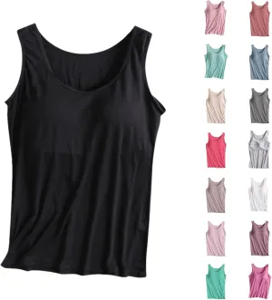 Tank top with Built in Bra for Women Spaghetti Strap Padded Athletic Tops Summer Camisole Shirts Workout Yoga Shirt