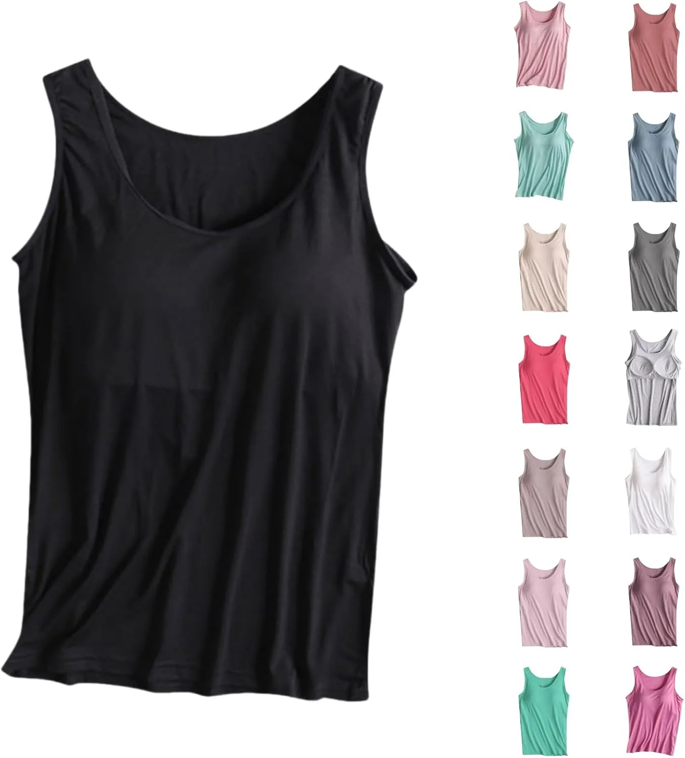 Tank top with Built in Bra for Women Spaghetti Strap Padded Athletic Tops Summer Camisole Shirts Workout Yoga Shirt