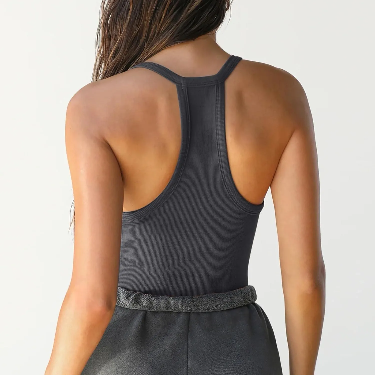 Tank Tops for Women Workout Tops for Women Racerback Basic Tank Summer 2024 Camisole V Neck Slim Fit Ribbed Sleeveless