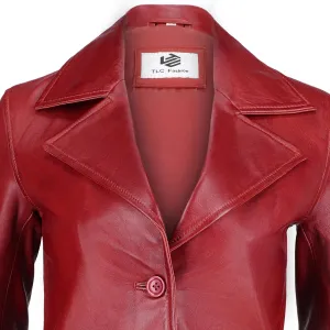TLC Genuine Long Leather Jacket Women, Stylish and Soft Real Lambskin Leather Trench Coat with Button Design