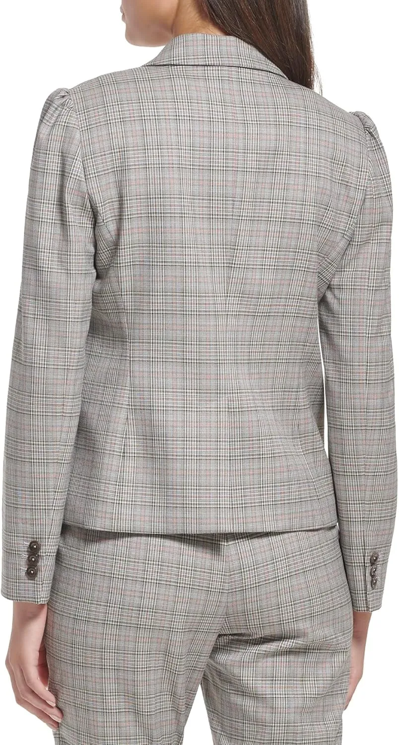 Tommy Hilfiger Women's Puff Sleeve Plaid Blazer Jacket Sportswear Jackets