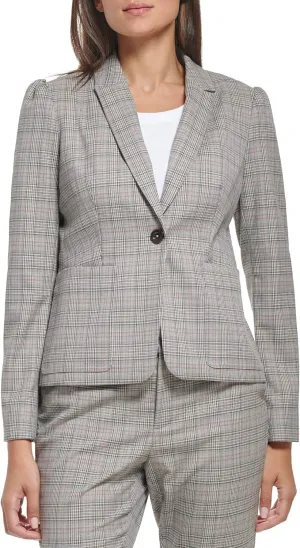Tommy Hilfiger Women's Puff Sleeve Plaid Blazer Jacket Sportswear Jackets