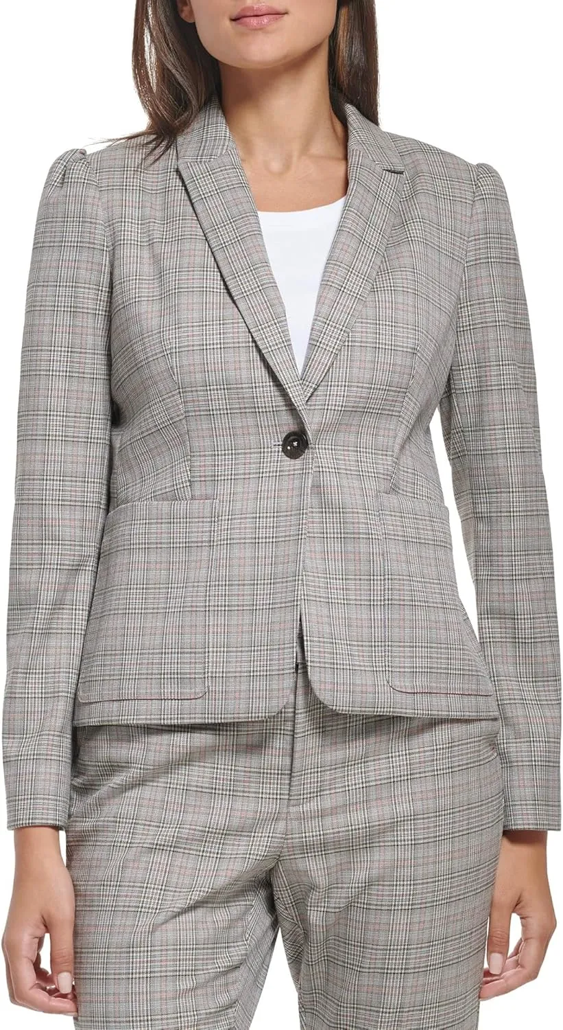 Tommy Hilfiger Women's Puff Sleeve Plaid Blazer Jacket Sportswear Jackets