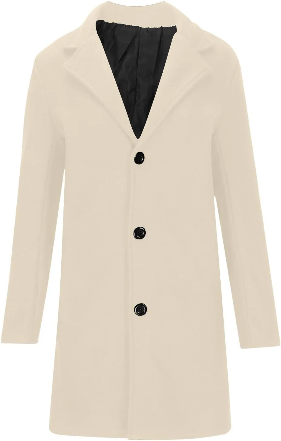 Trench Coat Men Single Breasted Wool Blend Coat Mid Length Pea Coat Notch Lapel Jacket Business Casual Overcoat