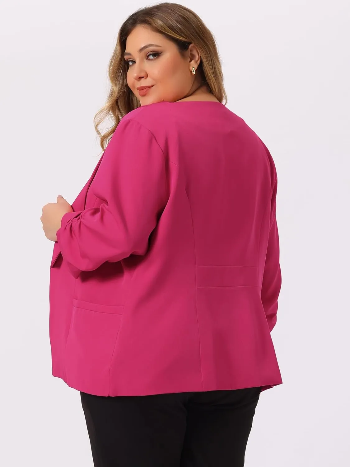 uxcell Women's Plus Size Blazers Shawl Collar Open Front 3/4 Ruched Sleeve Work Office Lightweight Blazers