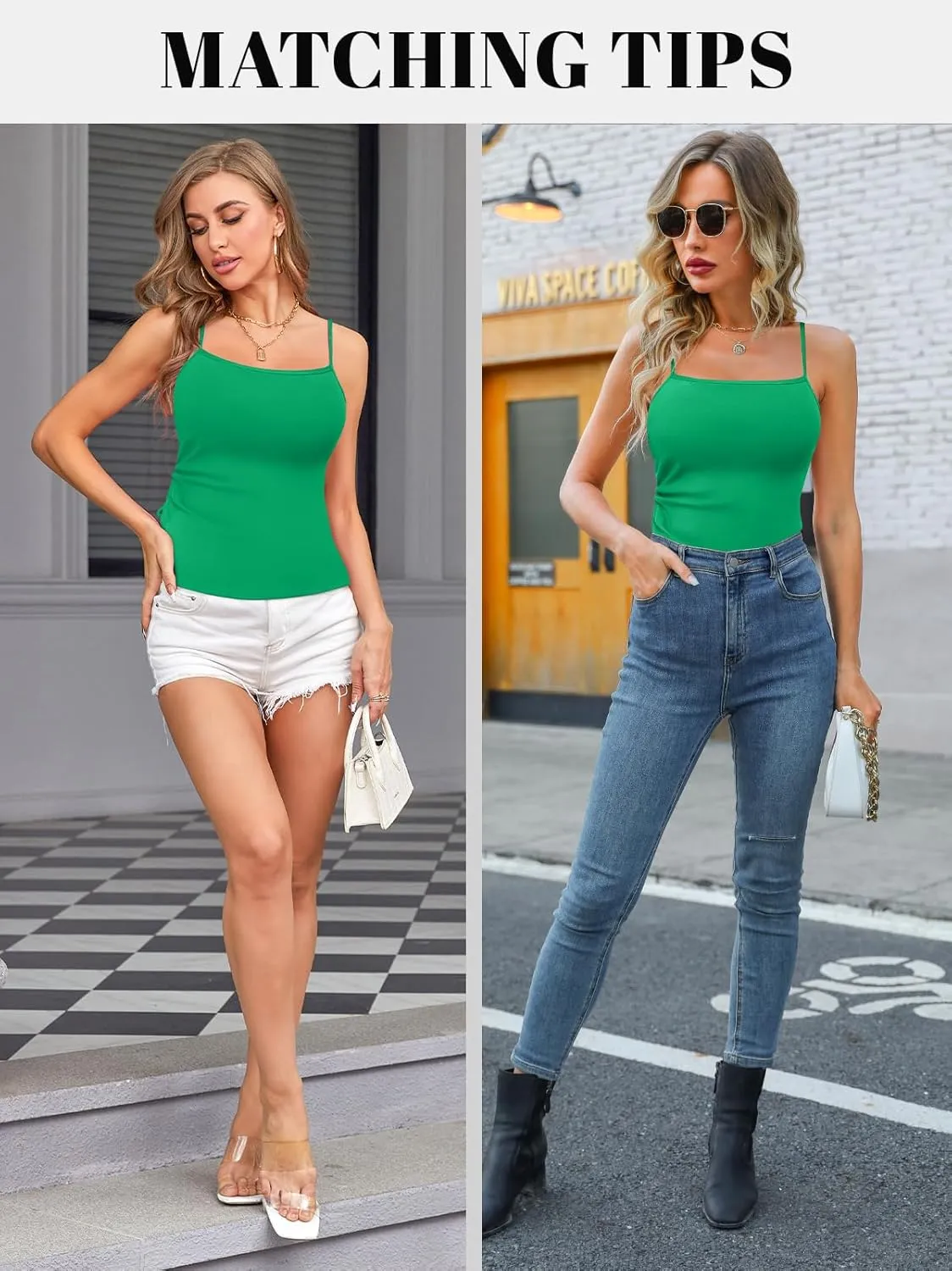 V FOR CITY Padded Camisole for Women with Built-in Bra Adjustable Strap Tank Tops Cotton Cami Shirts