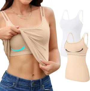 V FOR CITY Shelf Bra Camisole Tops for Women Adjustable Double Spaghetti Straps Tank Tops Cotton Yoga Cami Shirt 2 Pack