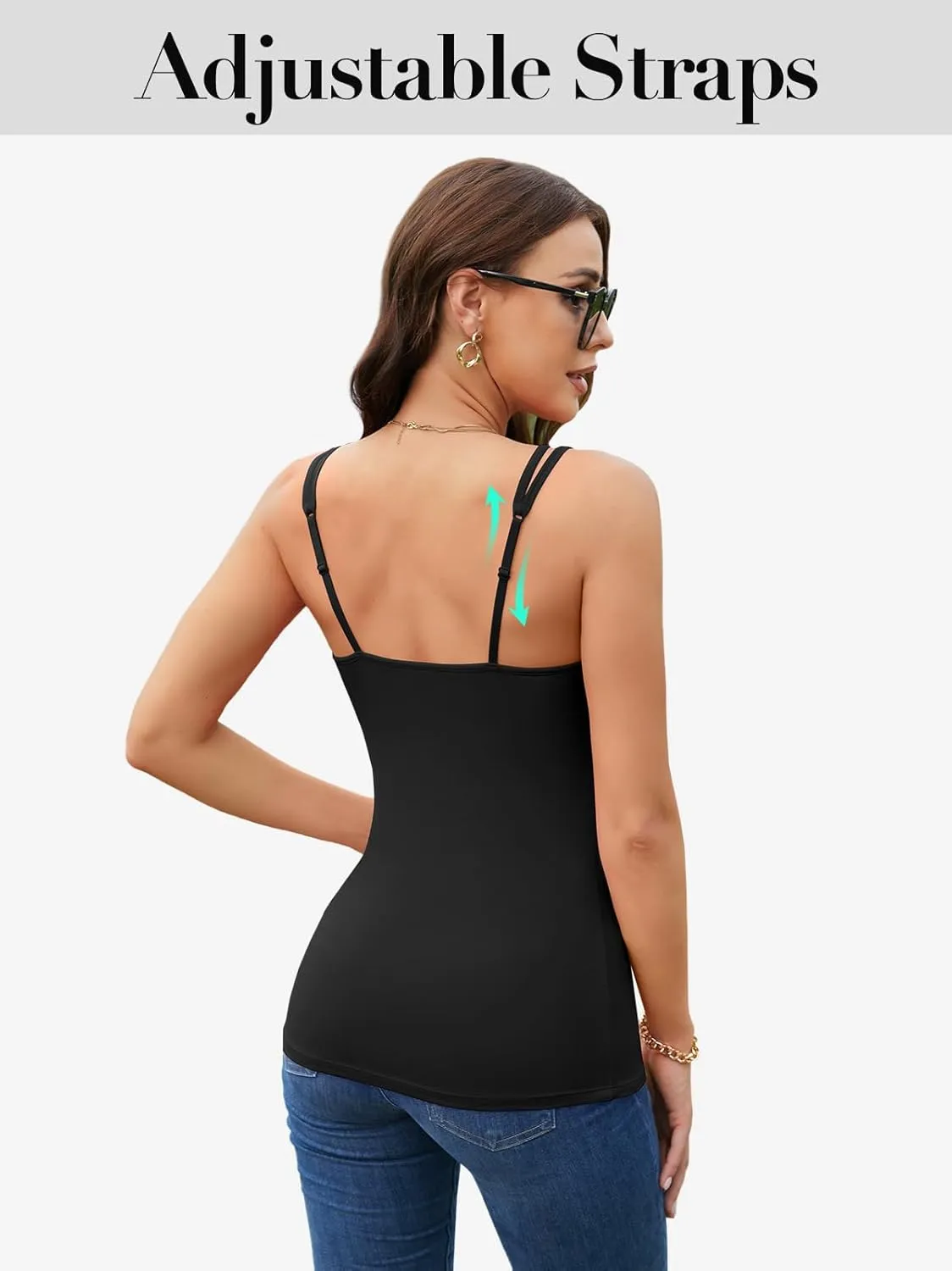 V FOR CITY Shelf Bra Camisole Tops for Women Adjustable Double Spaghetti Straps Tank Tops Cotton Yoga Cami Shirt 2 Pack