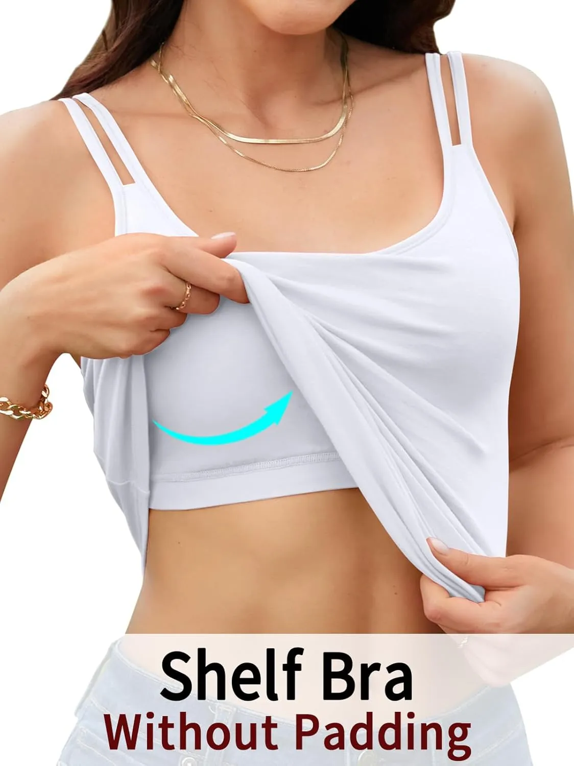 V FOR CITY Shelf Bra Camisole Tops for Women Adjustable Double Spaghetti Straps Tank Tops Cotton Yoga Cami Shirt 2 Pack