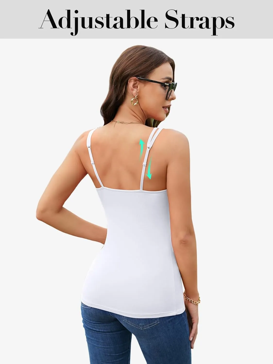 V FOR CITY Shelf Bra Camisole Tops for Women Adjustable Double Spaghetti Straps Tank Tops Cotton Yoga Cami Shirt 2 Pack
