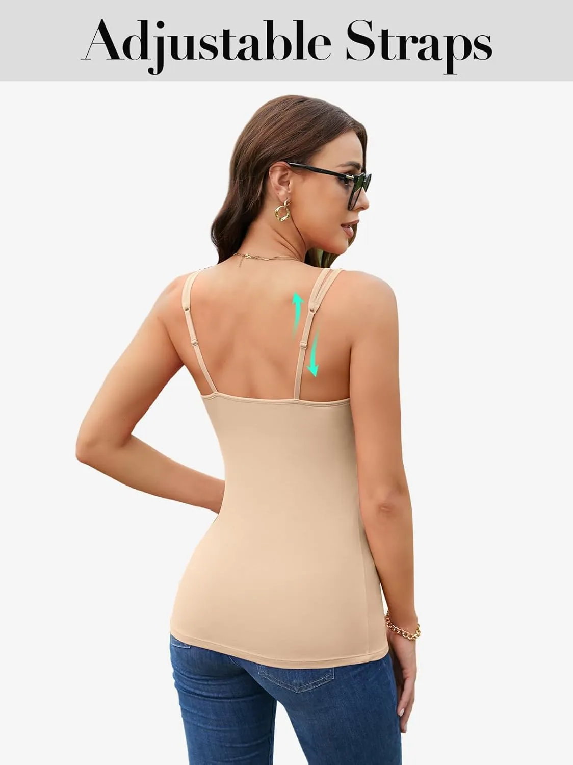 V FOR CITY Shelf Bra Camisole Tops for Women Adjustable Double Spaghetti Straps Tank Tops Cotton Yoga Cami Shirt 2 Pack