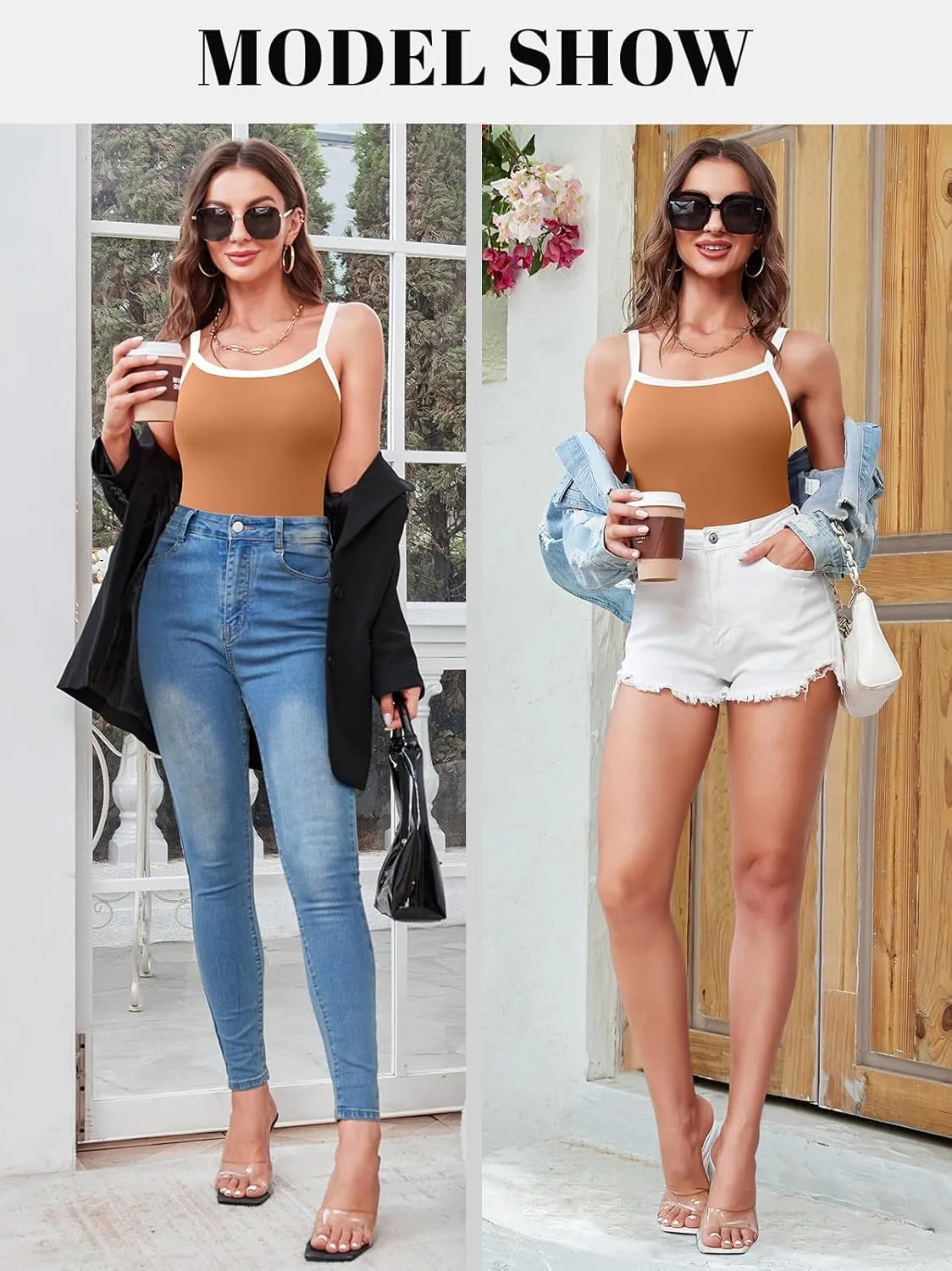 V FOR CITY Women Camis with Built-in Bra Adjustable Strap Cotton Tank Top Contrast Binding Cami Shirts
