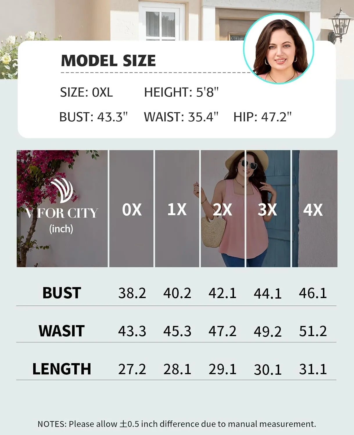 V FOR CITY Women Plus Size Loose Tank Tops with Built in Bra Square Neck Summer Shirts Flowy Casual Tunic