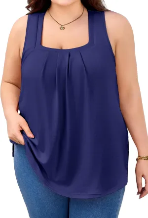 V FOR CITY Women Plus Size Loose Tank Tops with Built in Bra Square Neck Summer Shirts Flowy Casual Tunic
