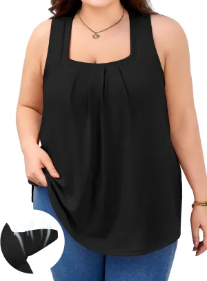 V FOR CITY Women Plus Size Loose Tank Tops with Built in Bra Square Neck Summer Shirts Flowy Casual Tunic