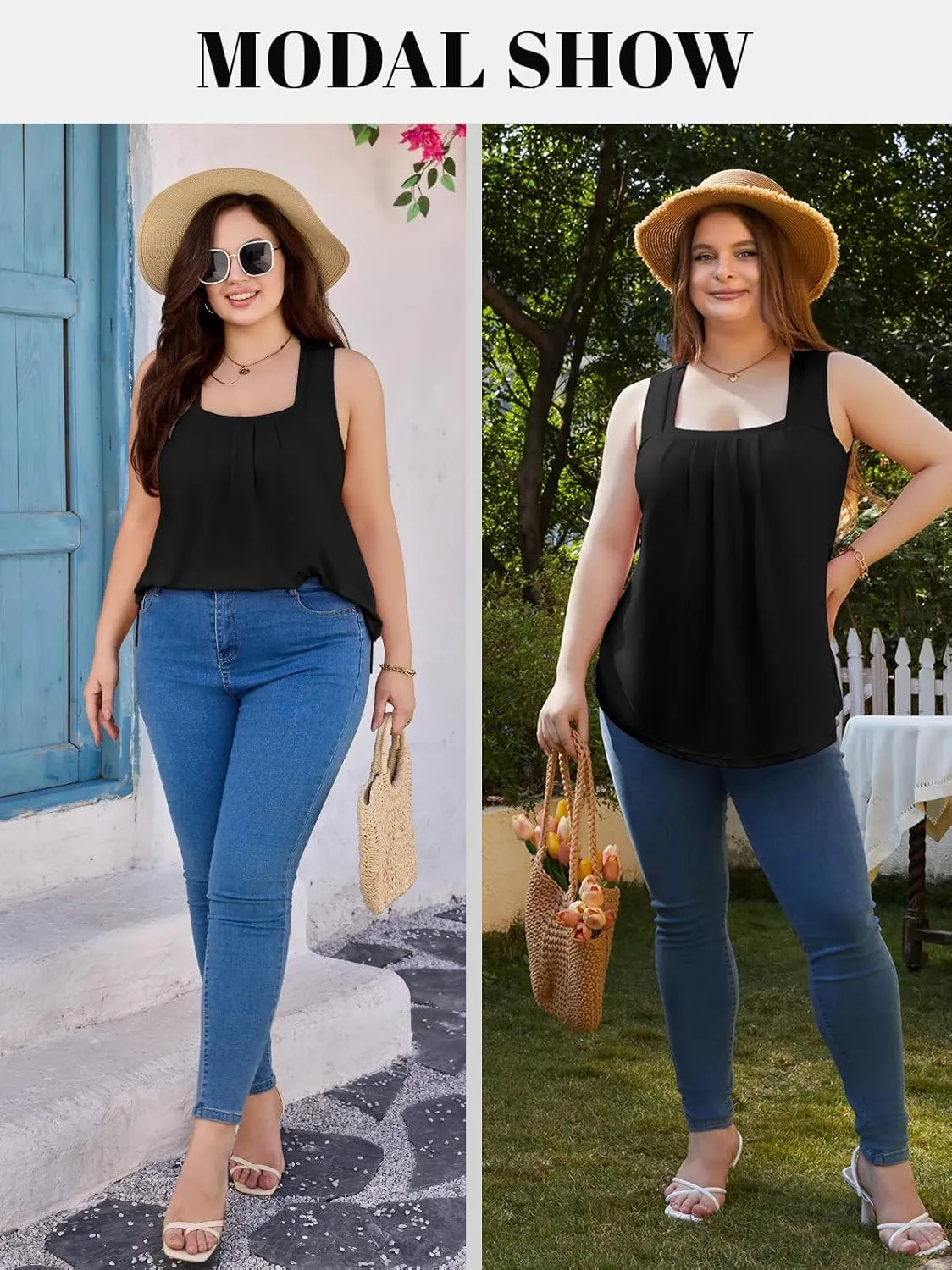 V FOR CITY Women Plus Size Loose Tank Tops with Built in Bra Square Neck Summer Shirts Flowy Casual Tunic